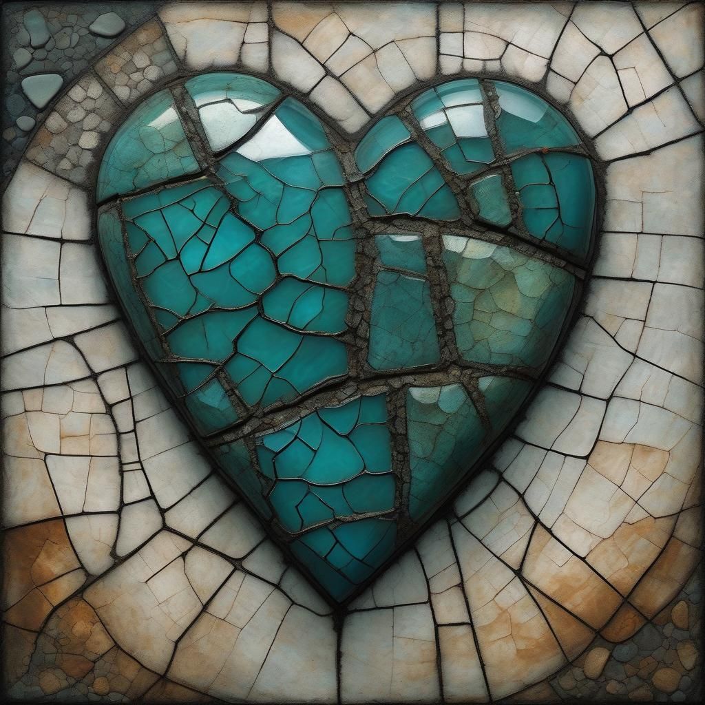 Cracked Stone Heart in Watercolor Style