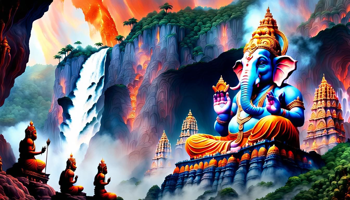 Ganesh Emerges from Burning Paradise: Digital Concept Art