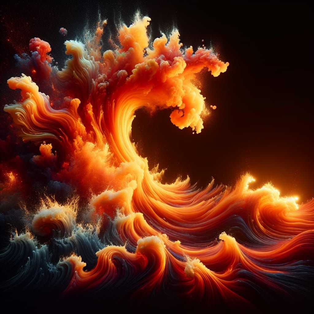 Dramatic Fire Waves in Splash Art Style