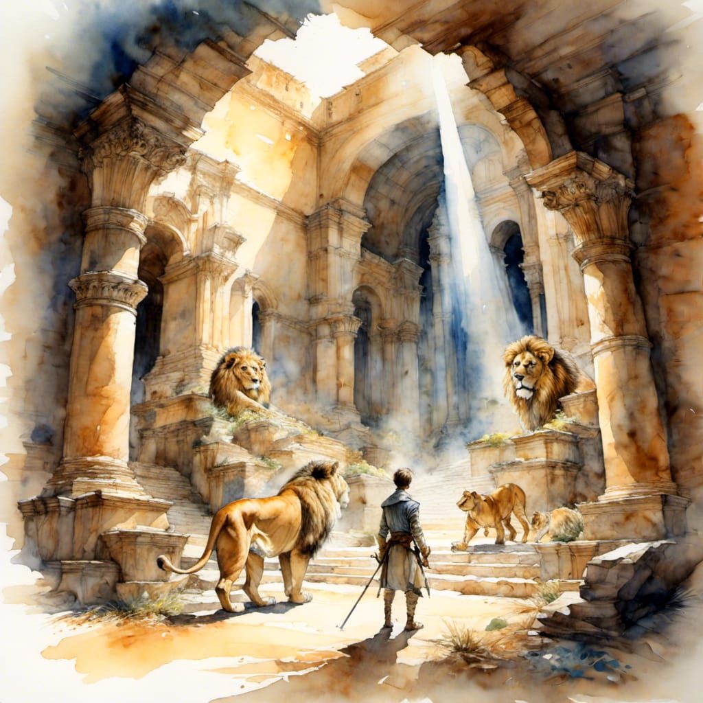 Daniel in the Lions' Den: Watercolor Lighting