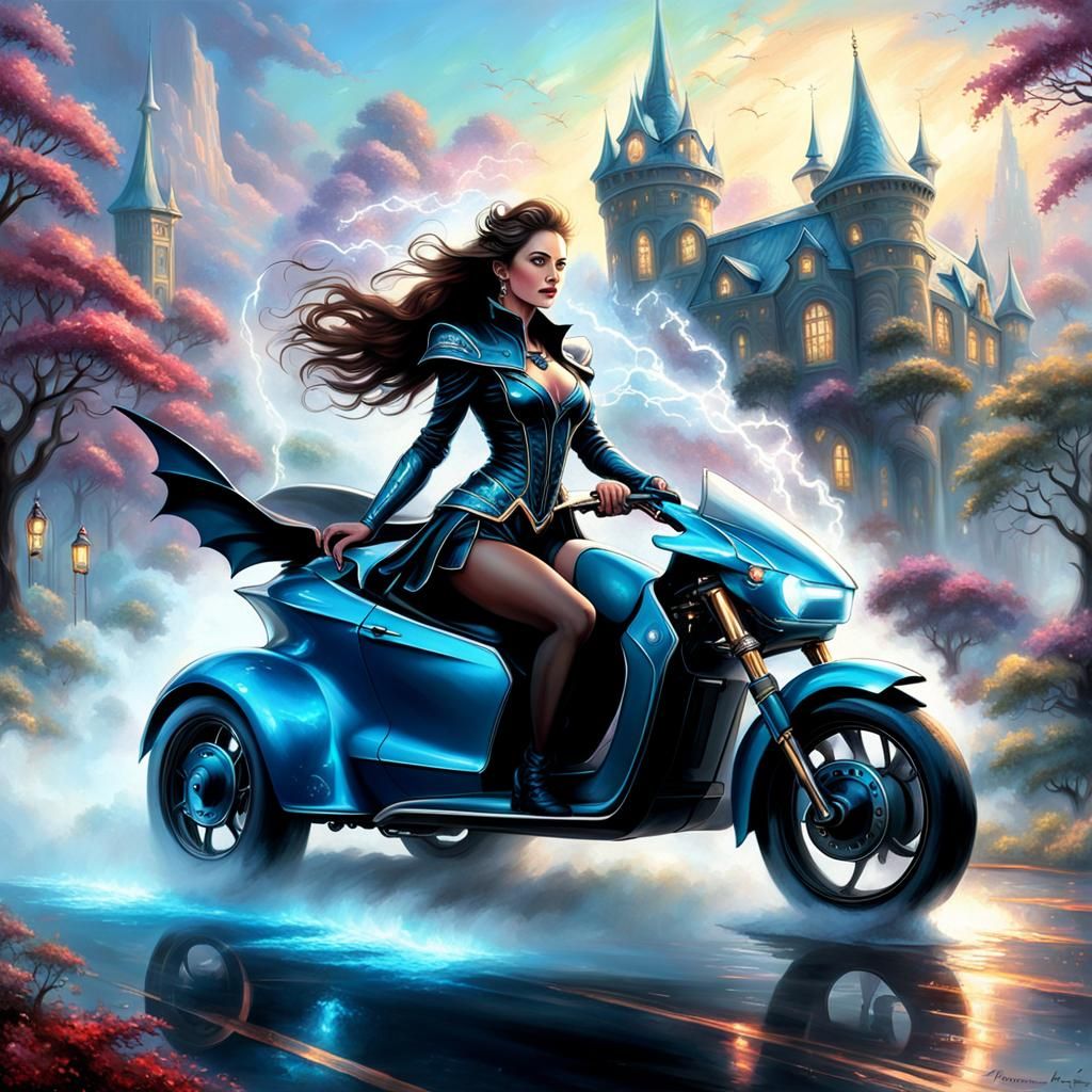 Ethereal Mistress Rides Tesla in Hyperdetailed Fantasy