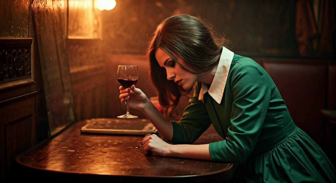 Melancholy Woman in Bar, Film Noir Style
