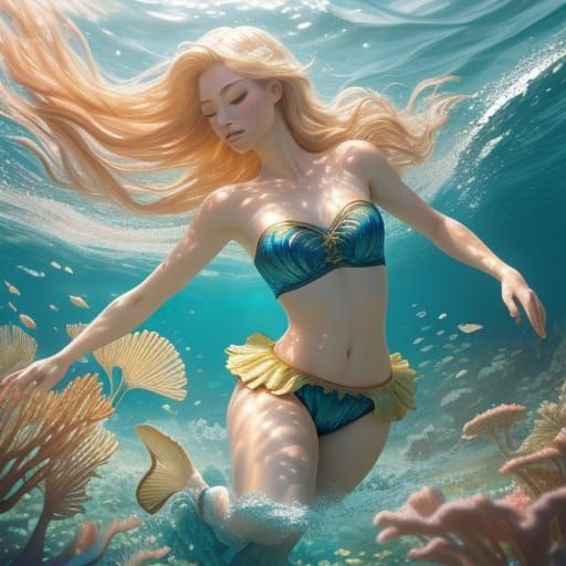 Ethereal Blonde Floats Underwater in Dreamy 3D Animation