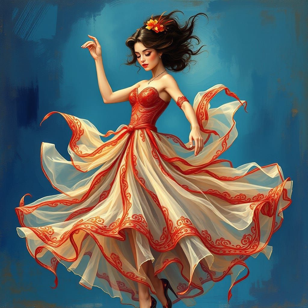 Dancer in Crimson and Gold: A Whimsical Celebration of Life