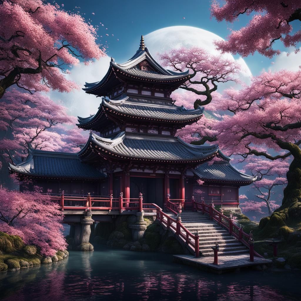 Detailed Sakura in Deep Color Fantasy Art
