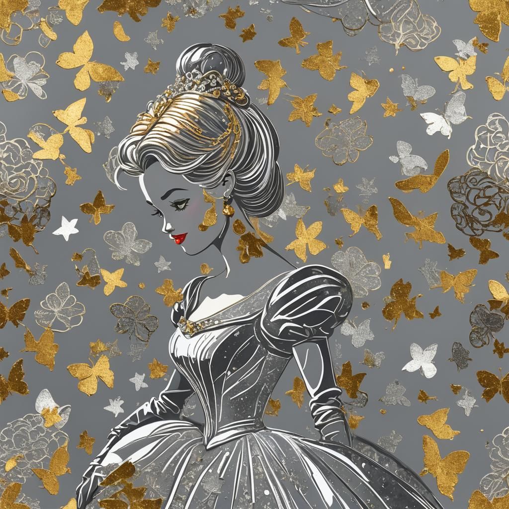 Cinderella in Pop Art Style with Silver and Gold
