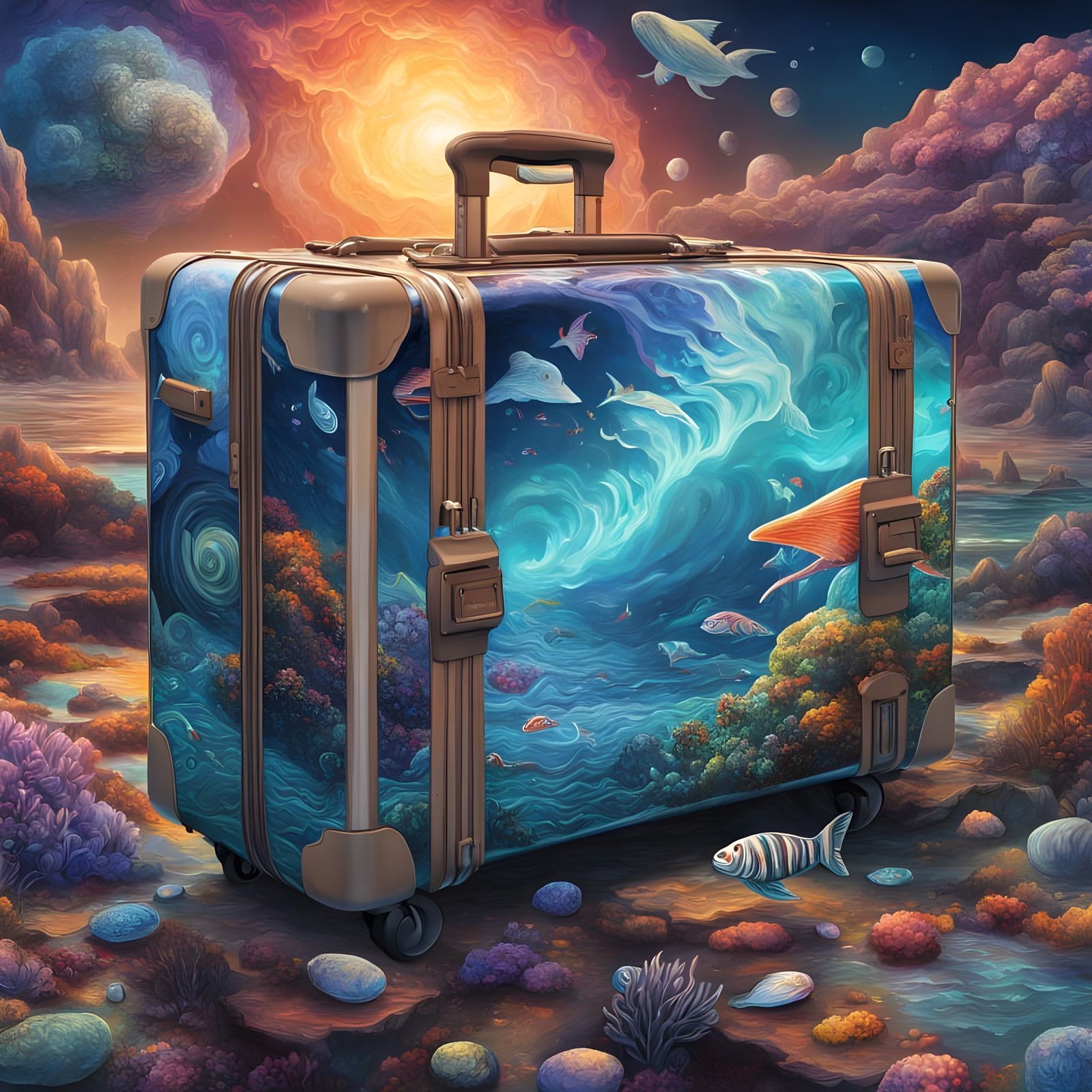 Cosmic Seascape in Vibrant Holographic Style