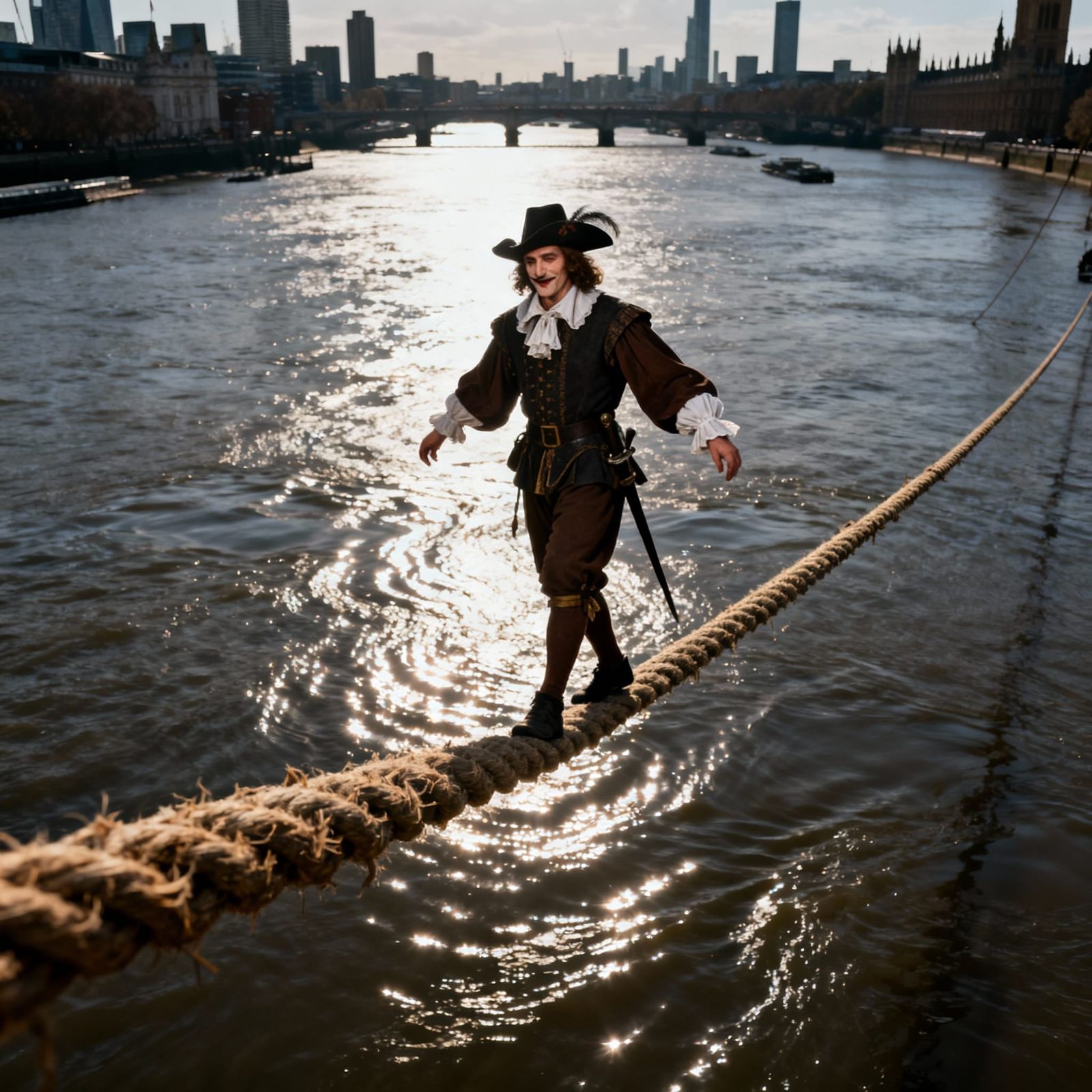 Guido Fawkes Walks Tightrope Over Thames in HDR