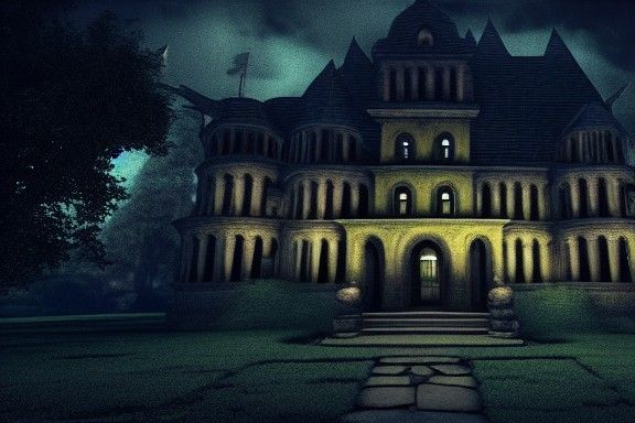 Ominous Shrek in Front of Spooky Mansion
