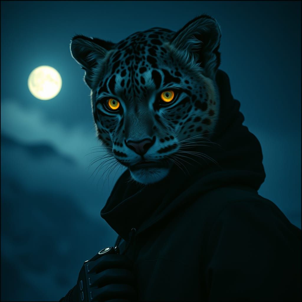 Snow Leopard Vampire Soldier in Cinematic Film Still