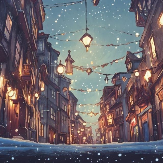 Cozy Winter Street: A Vibrant Comic Book Illustration