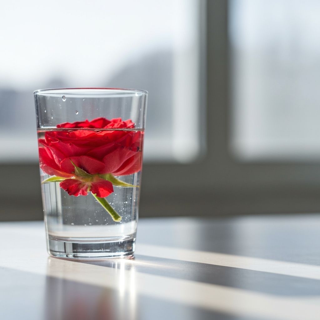 Water and Red Roses in Glass Tumbler Photograph