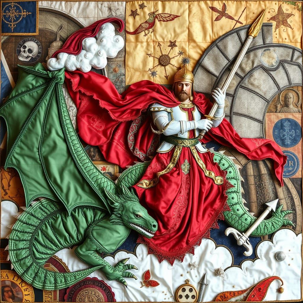St George and the Dragon fabric collage