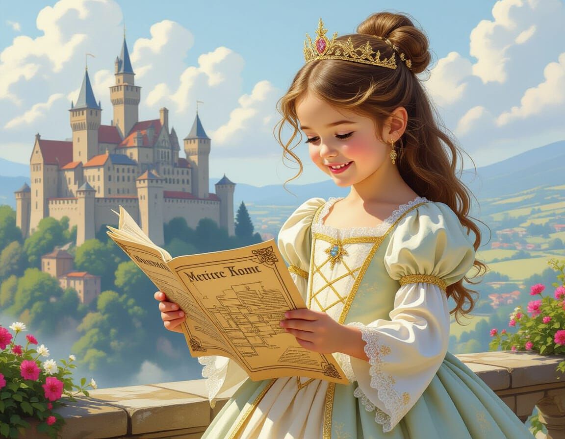 Smiling Princess Studies Medieval Map Art