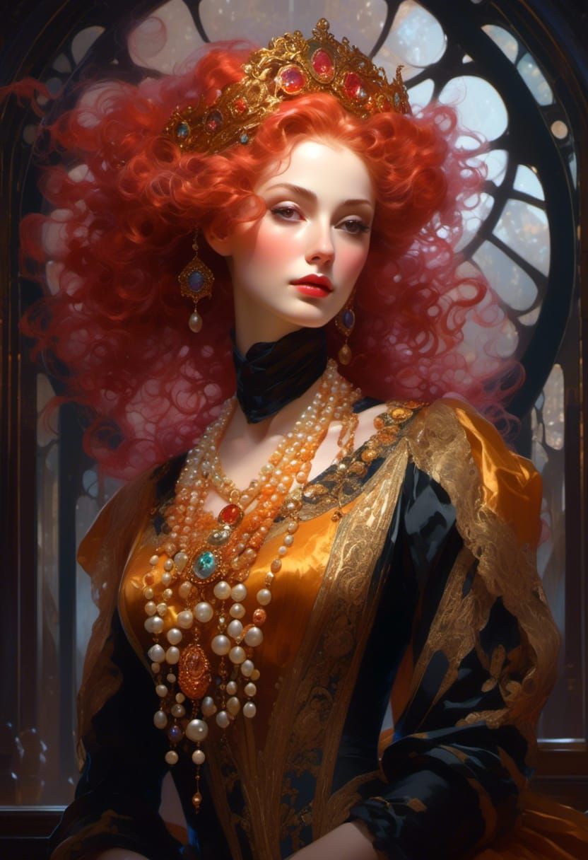 Rococo Lady with Pearls and Gems Portrait