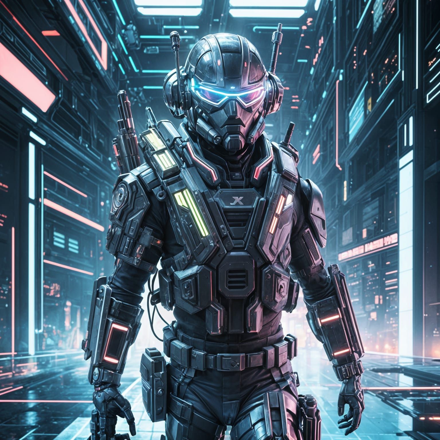 Futuristic Soldier with Jetpack and Laser Gun in Anime Style