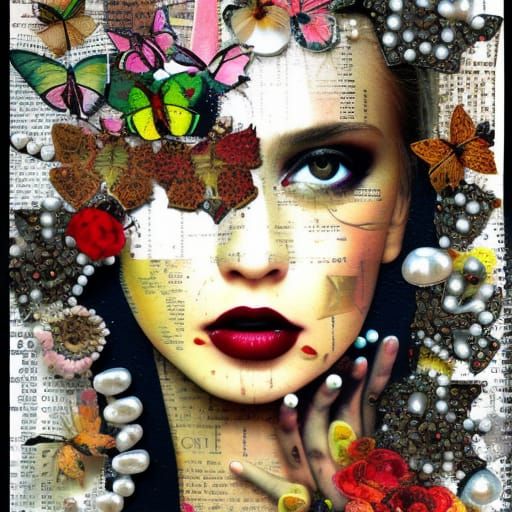 Detailed Mixed Media Collage of a Woman