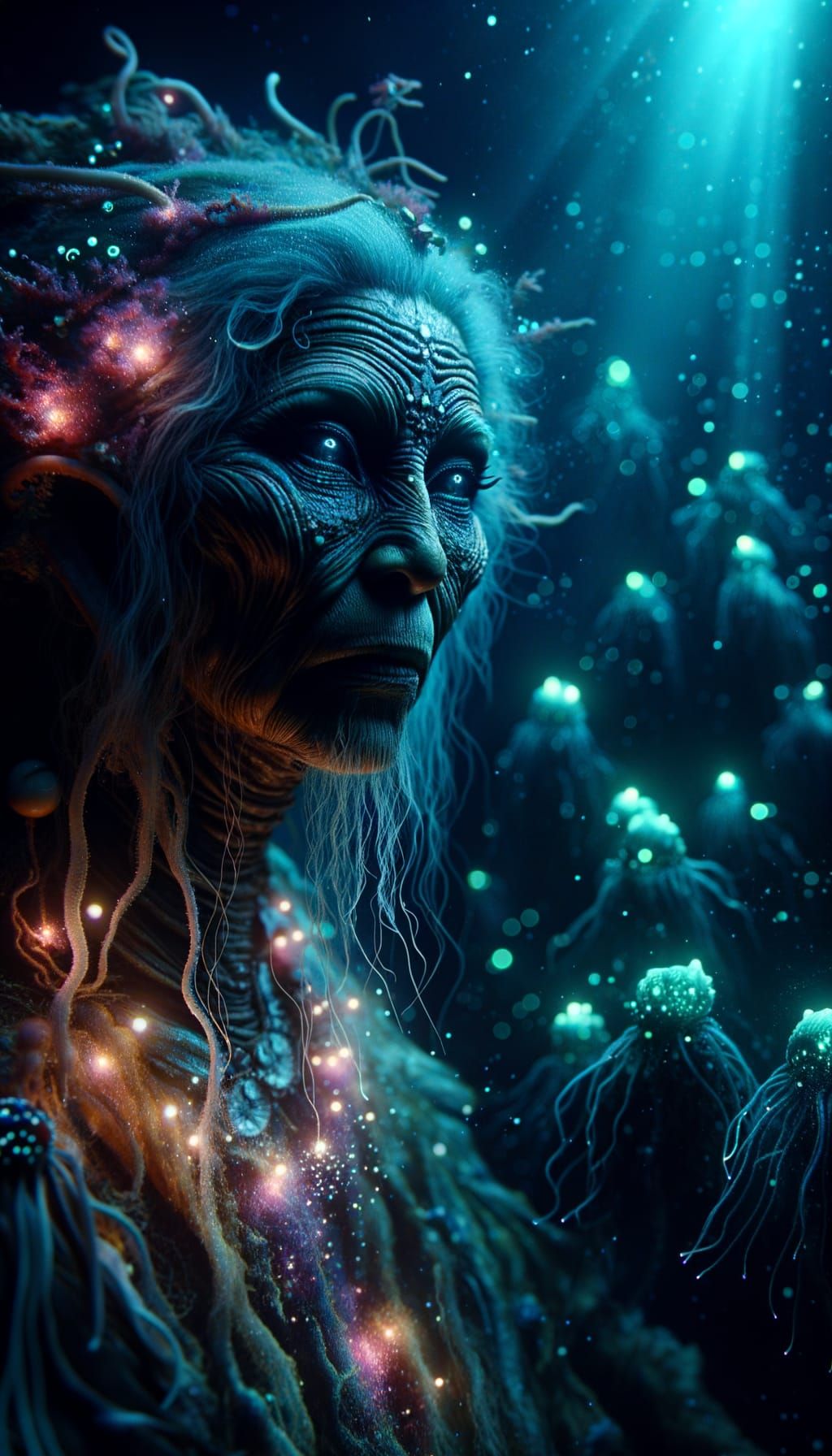Ethereal Mermaid in Bioluminescent Deep Sea