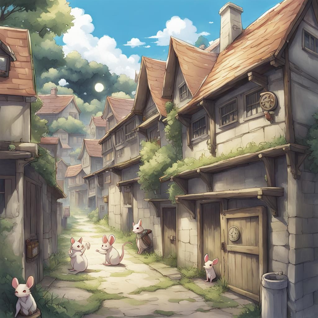 Secret Sewer Village of Mice in Anime Style