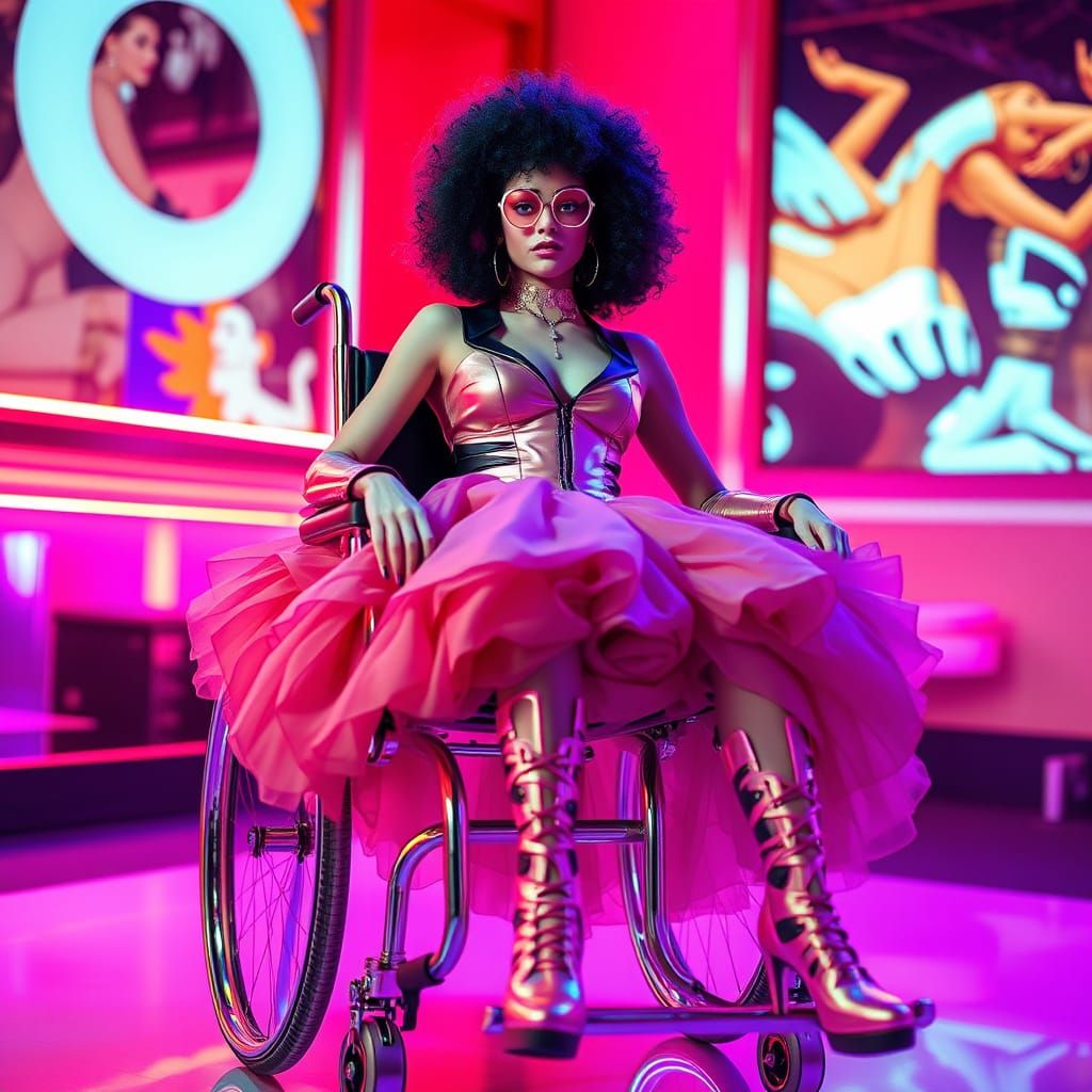 High-Fashion Model Struts in Futuristic Gilded Chair