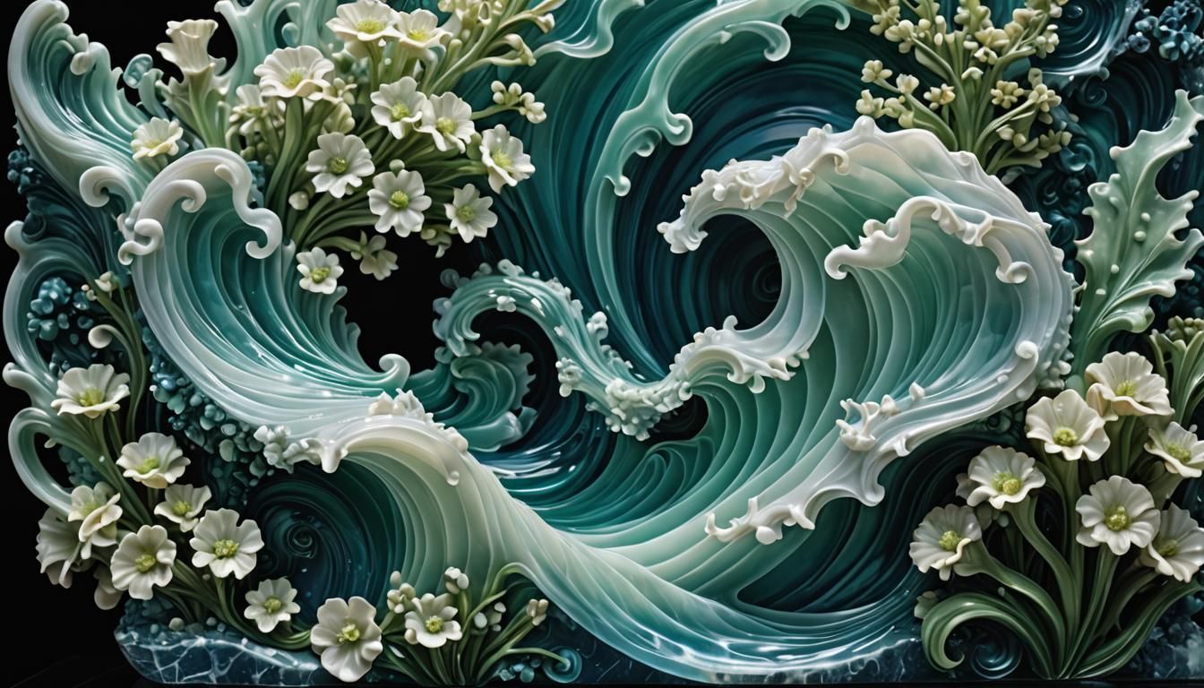 Opalescent Sea Foam Sculpture in Translucent Glass