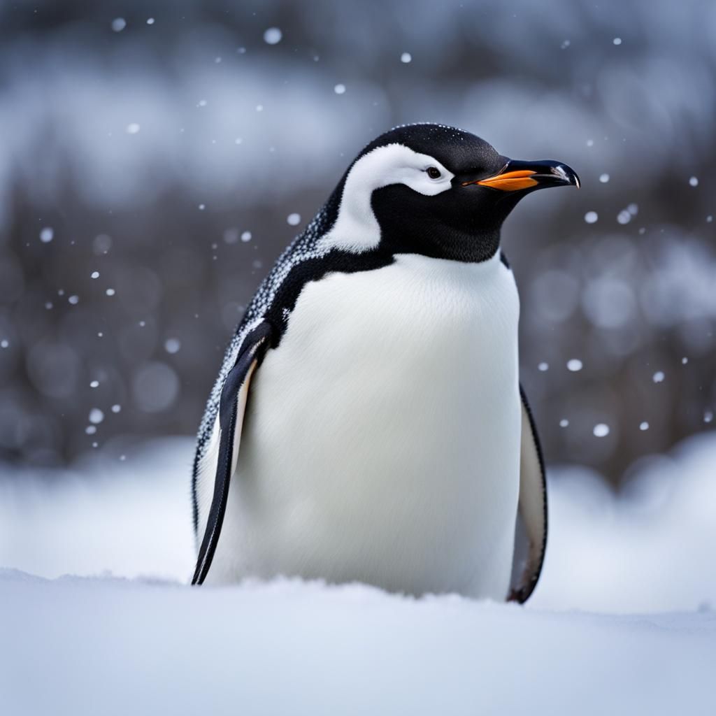 Penguin Stands Alone in a Snowy Scene