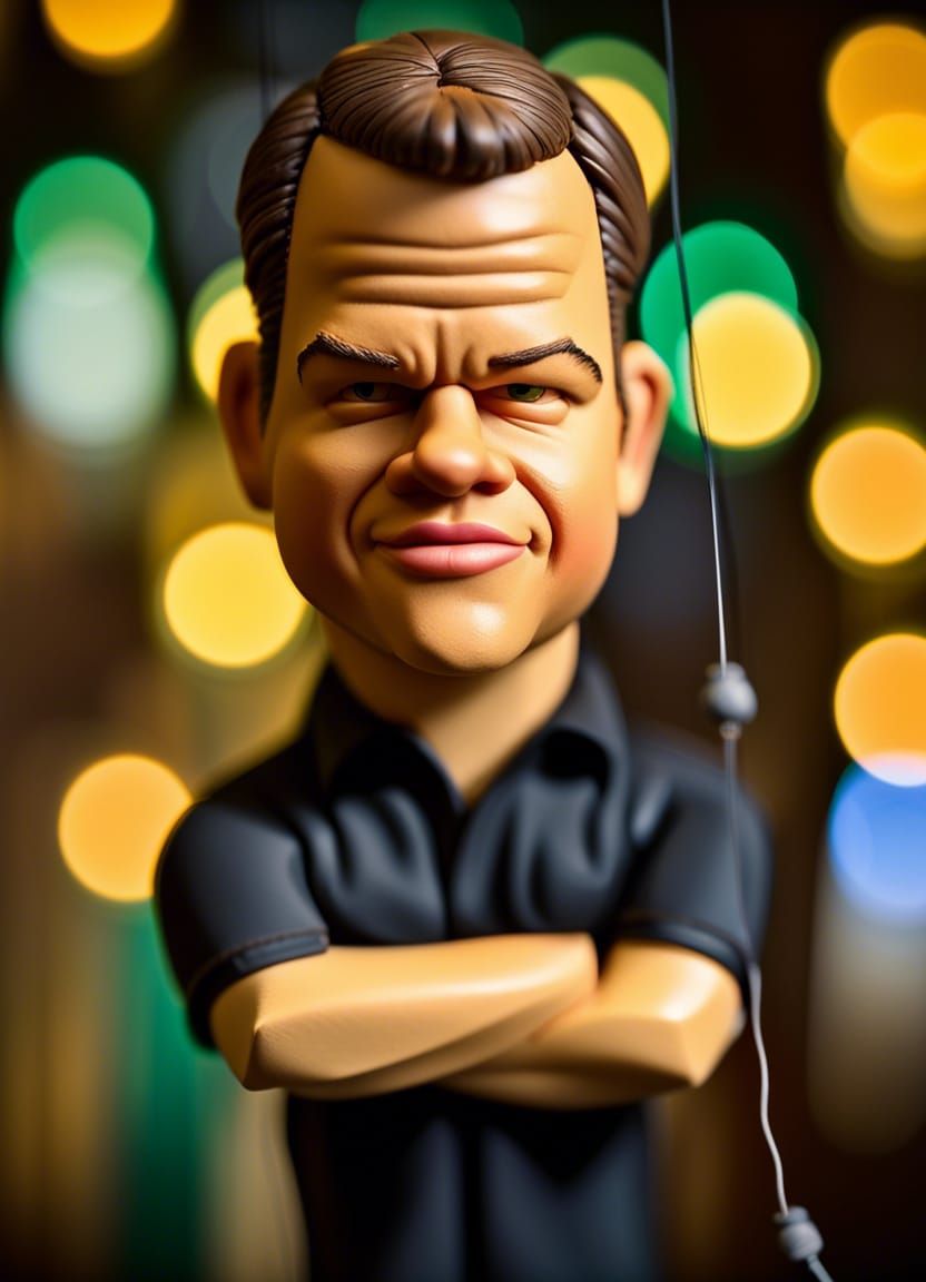 Matt Damon Caricature Puppet in Professional Photo