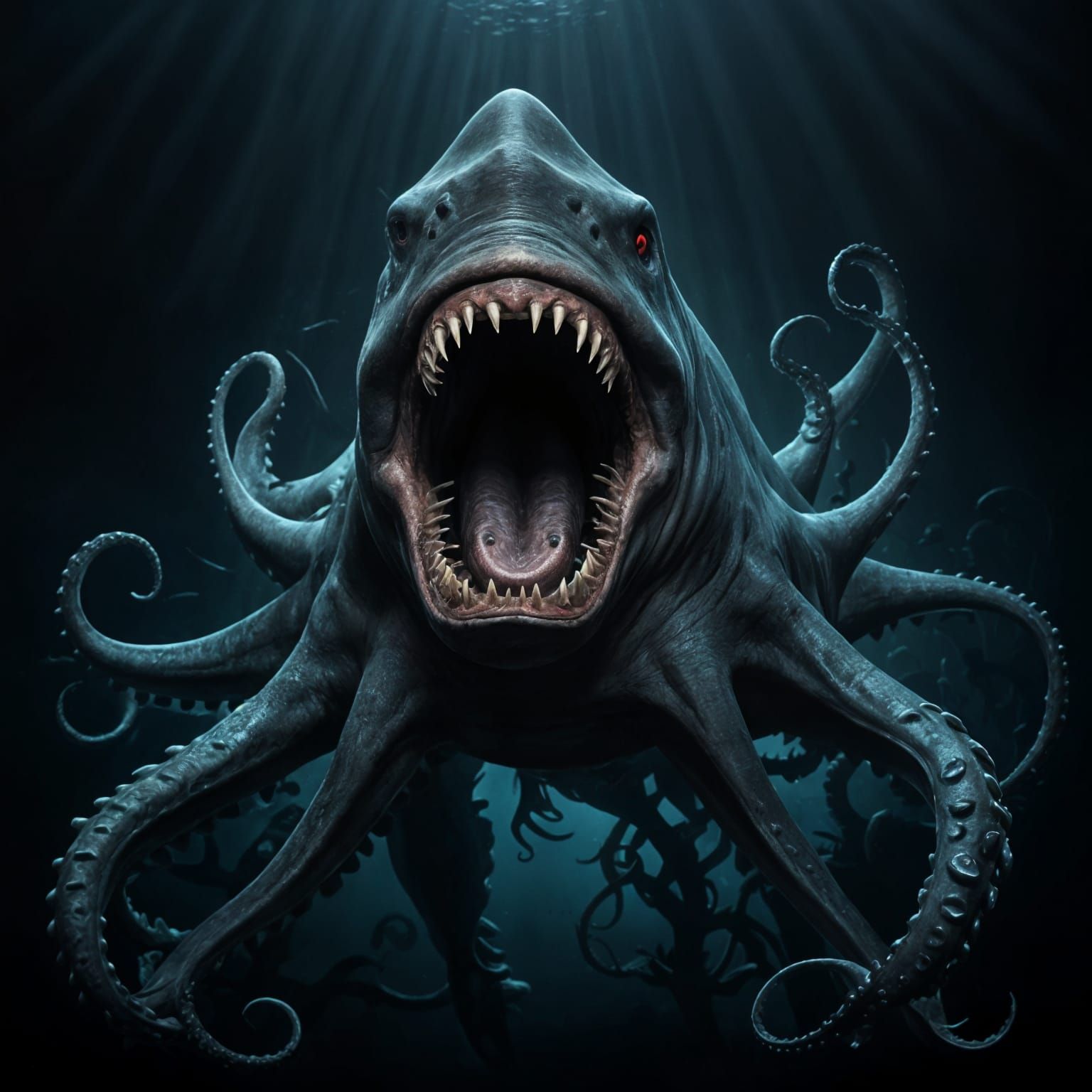 Giant Sea Monster in Dark Abyss