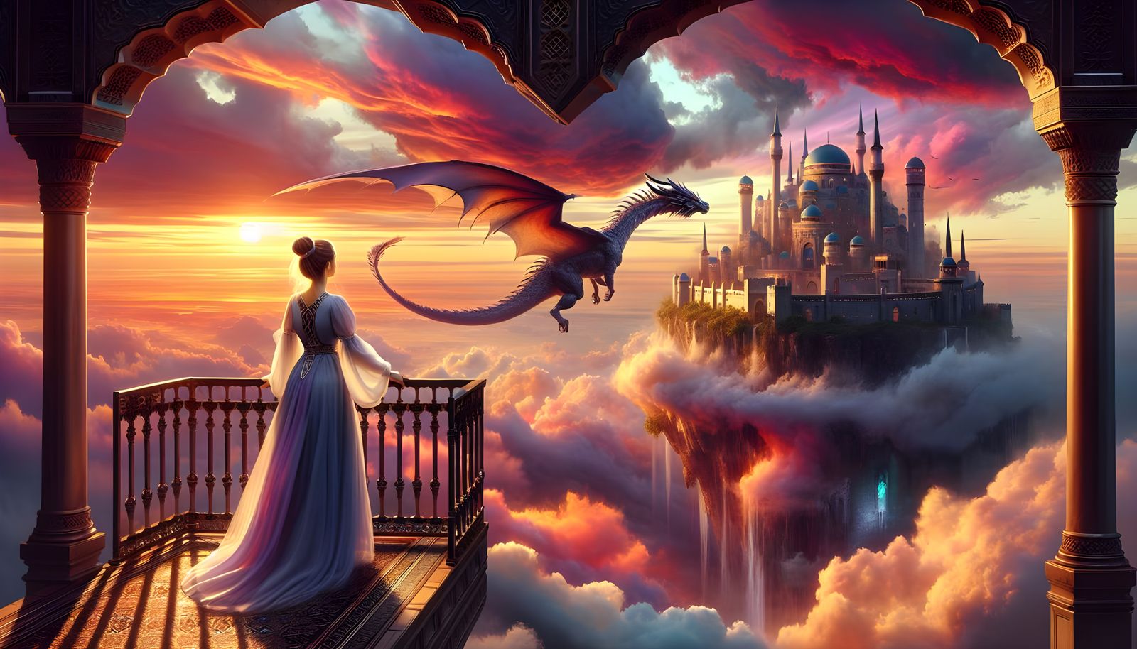 Realistic Fantasy Princess in Ultra-HD Sunset Flight