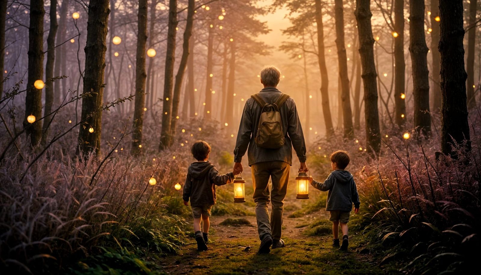 Twilight Forest Walk: Dreamlike Lantern Light
