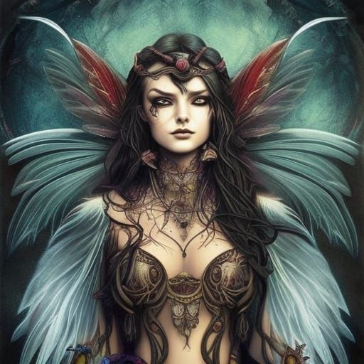 Intricate Elf Crow Fairy in Comic Book Style