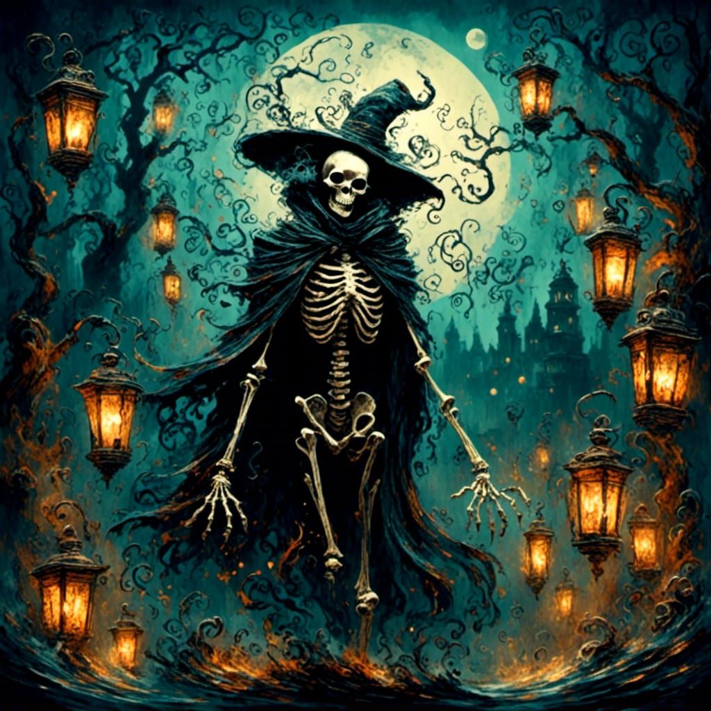 <lora:mist:1.0>Skeleton ghost art deco portrait amateur draf...