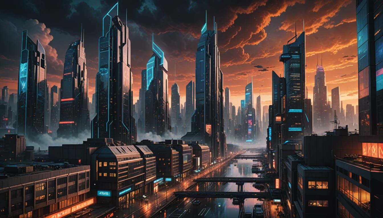 Futuristic Cityscape at Dusk: A Cinematic Masterpiece in Neo...