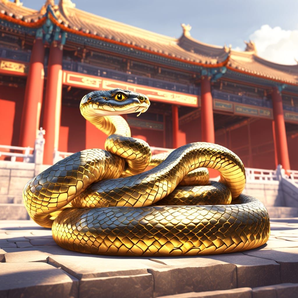 Golden Snake in Ancient Chinese Temple