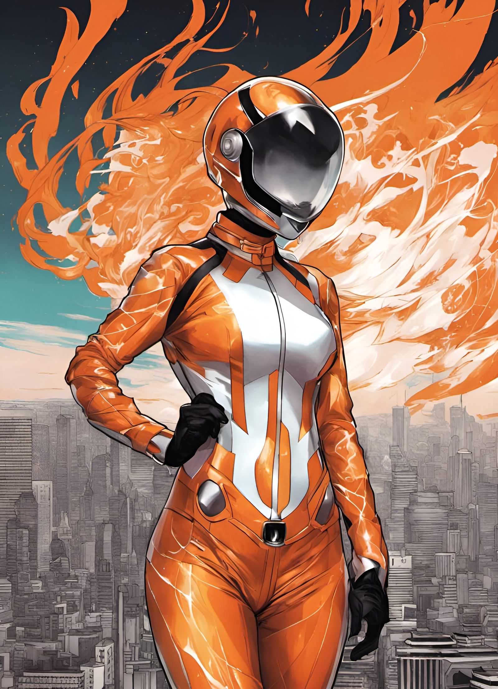Female Orange Power Ranger in Manga Style