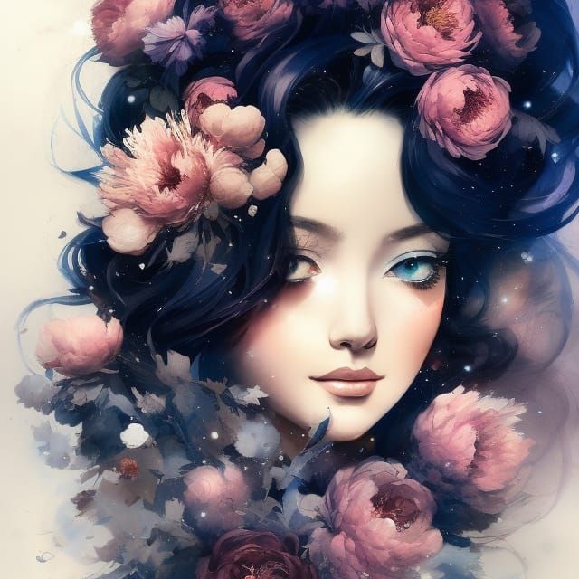 Starry Night Hair Portrait in Anime Style