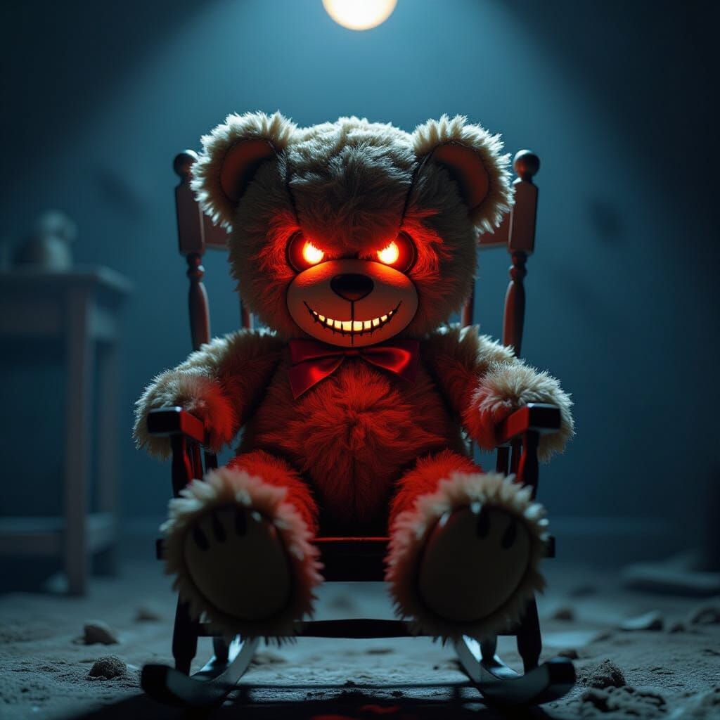 Sinister Teddy Bear with Glowing Ember Eyes