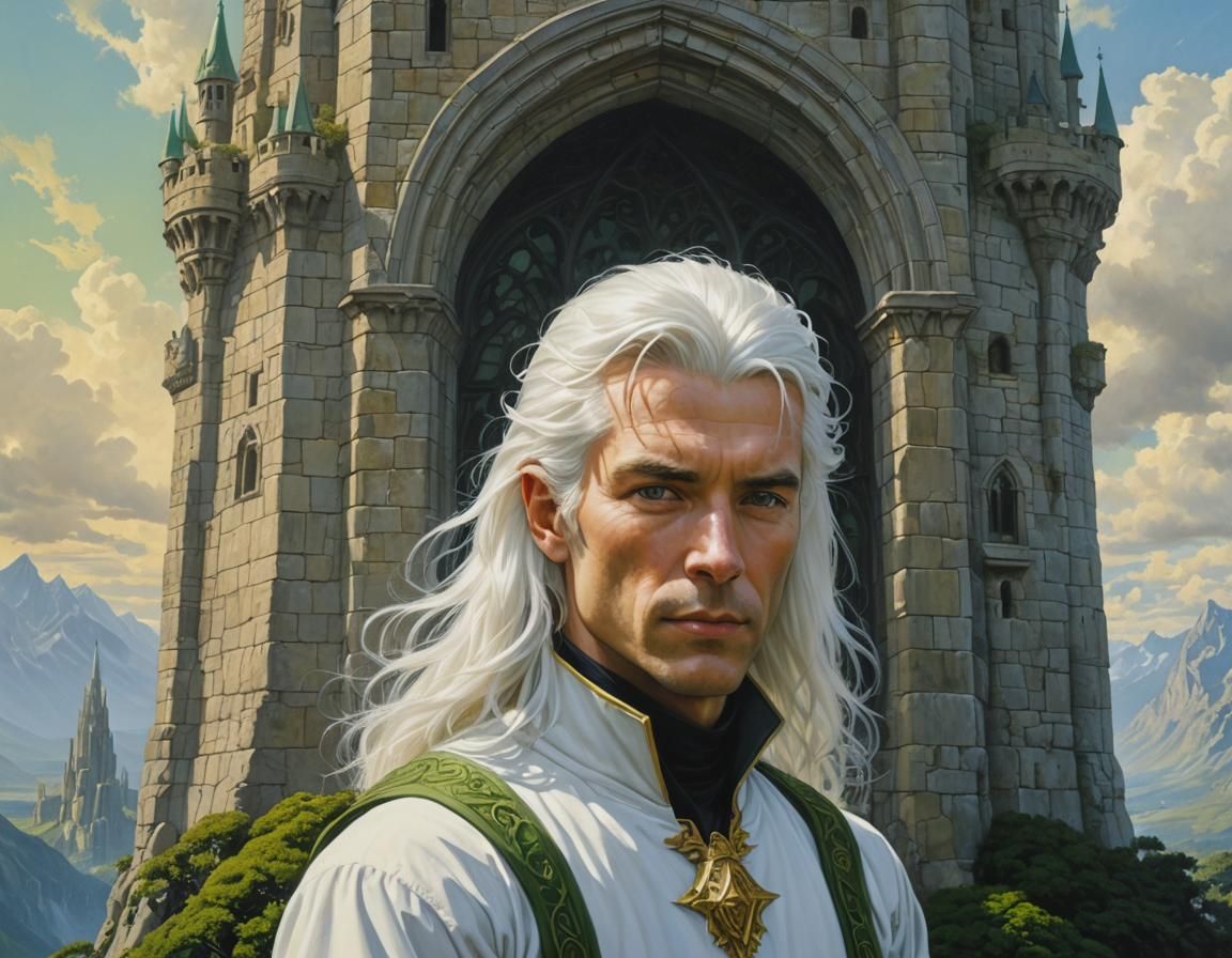 Majestic Portrait of White-Haired Teenager in Oil