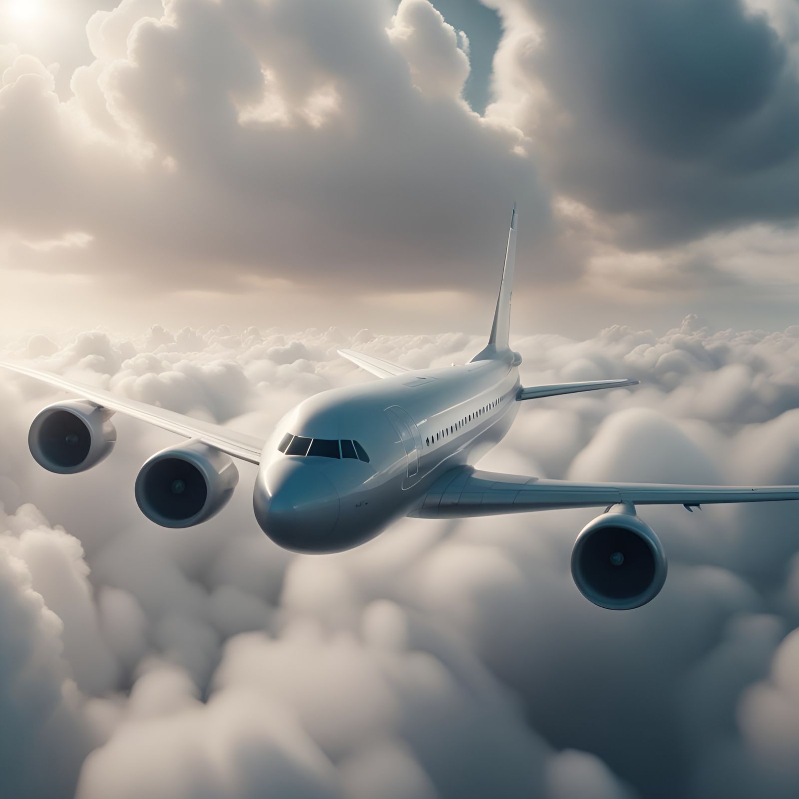 Airplane Soaring Through Cloudy Sky: Digital Matte Painting