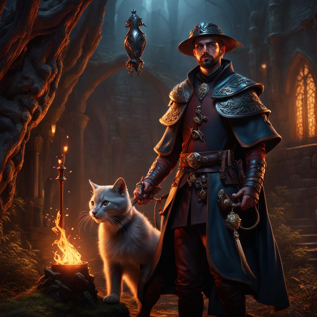 Fantasy Wizard with Weasel Pet, Detailed Matte Painting