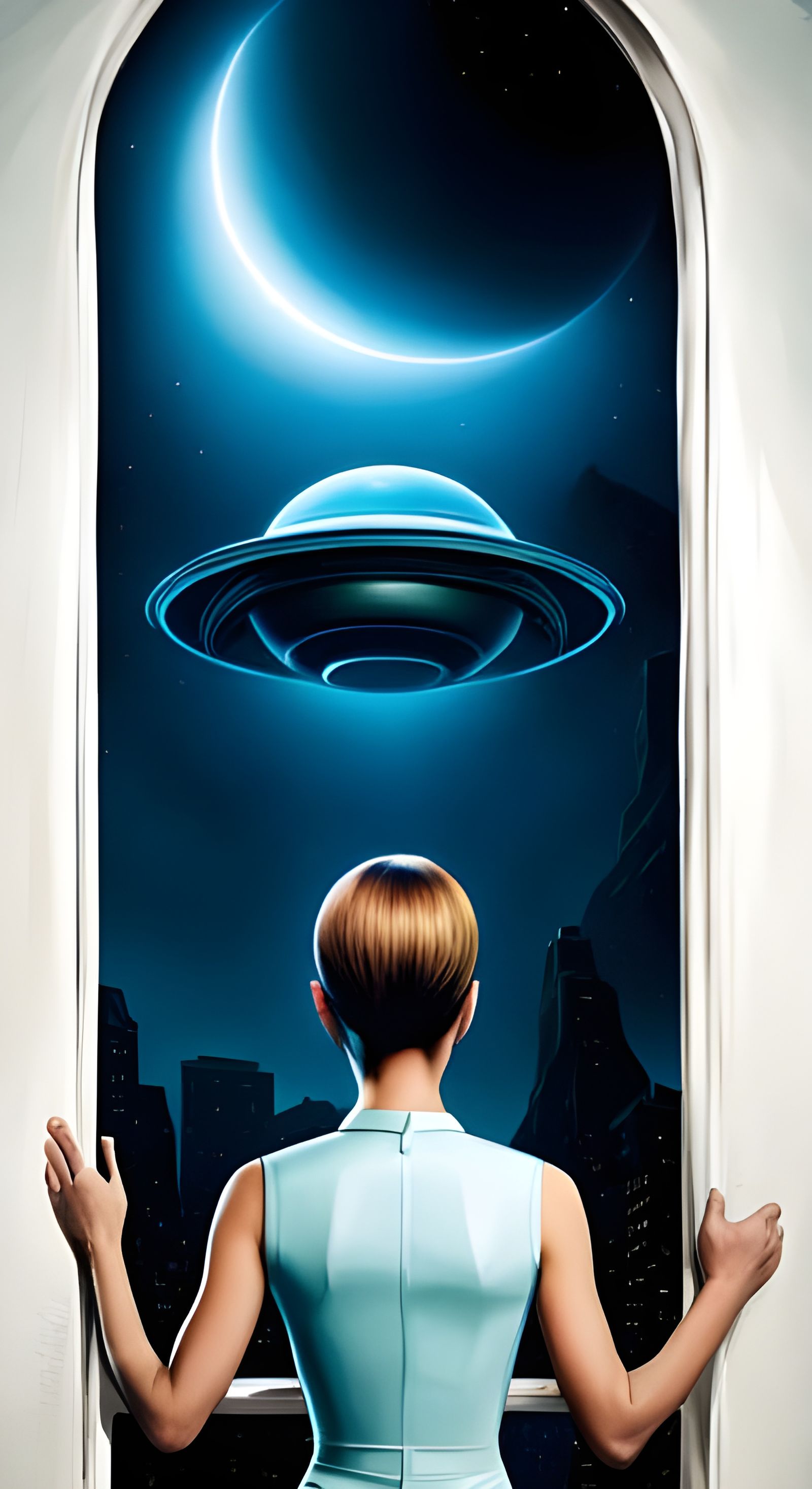 Space Alien Gazing Out of Flying Saucer Window