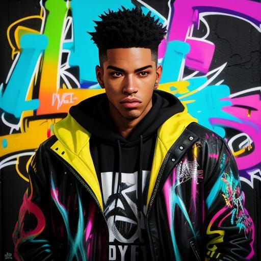 Urban Graffiti Art of Confident Young Man