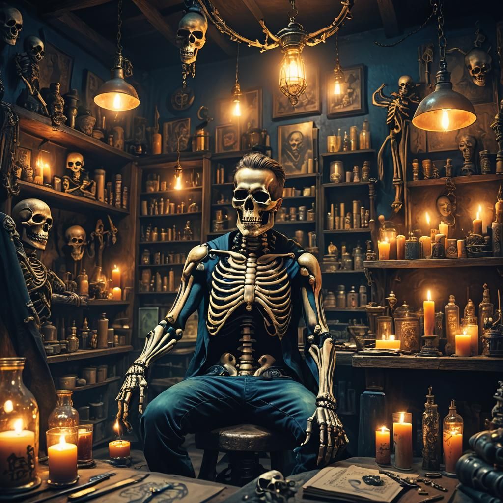 Mystical Tattoo Shop in Dark Fantasy Style