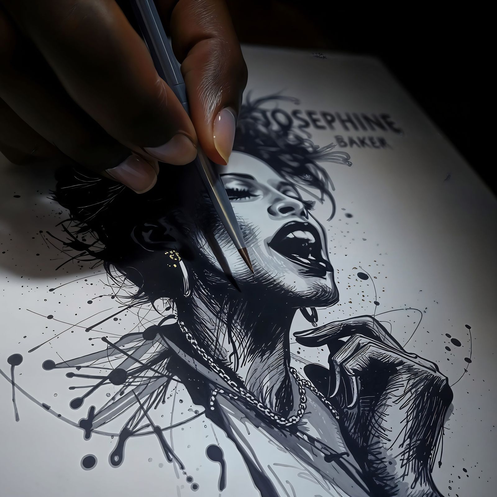 Ink Sketch of Josephine Baker Singing