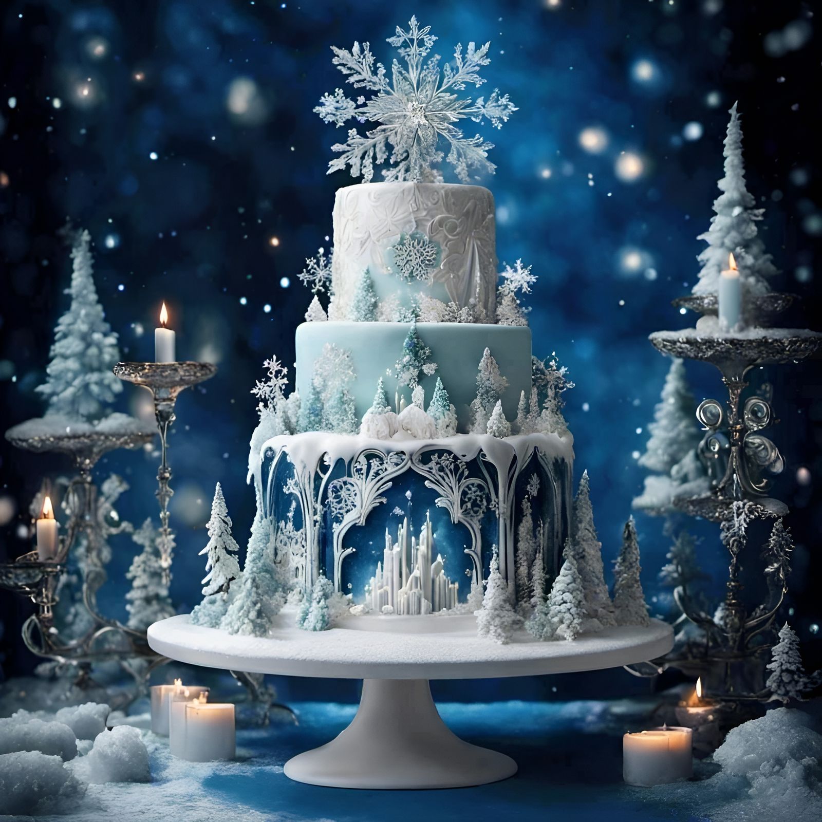 Winter Wonderland themed wedding cake