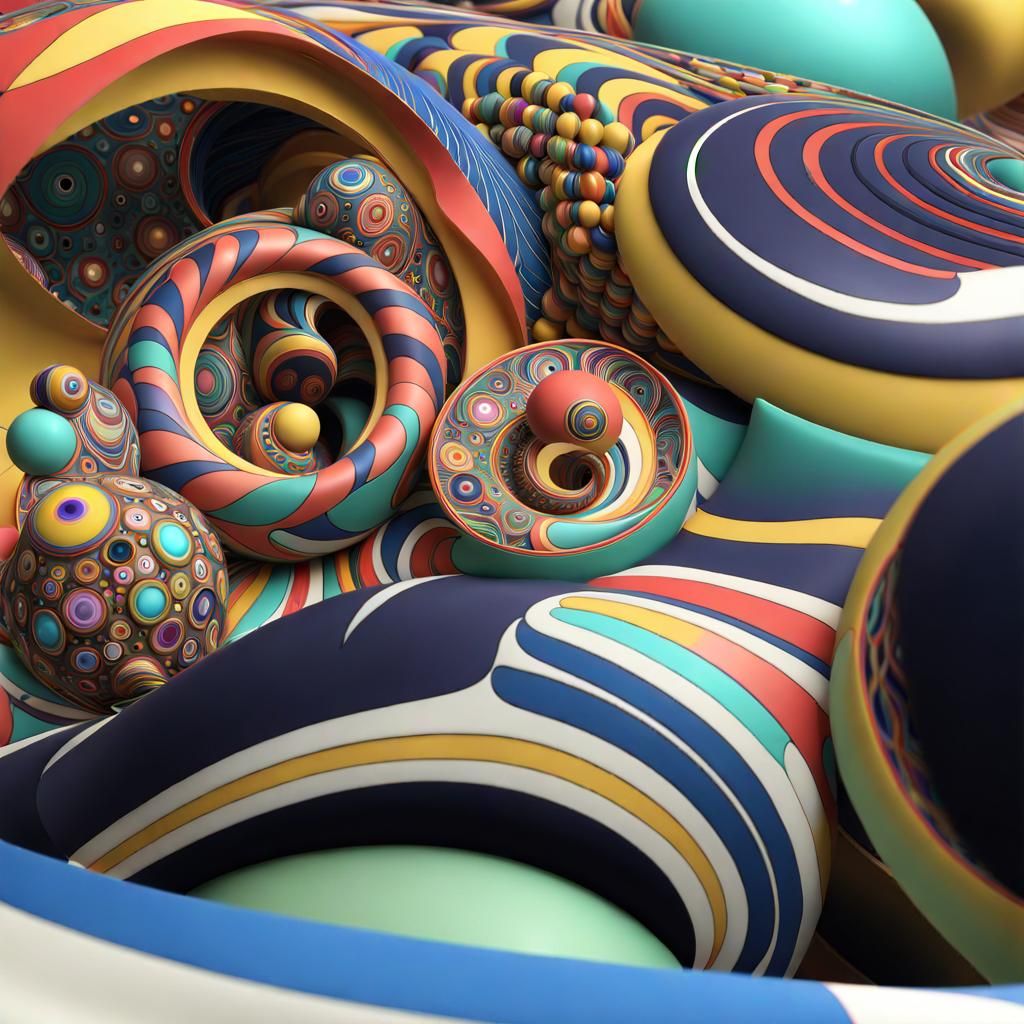 Abstract 3D Kandinsky Sculpture in Chrome, Yellow and Green