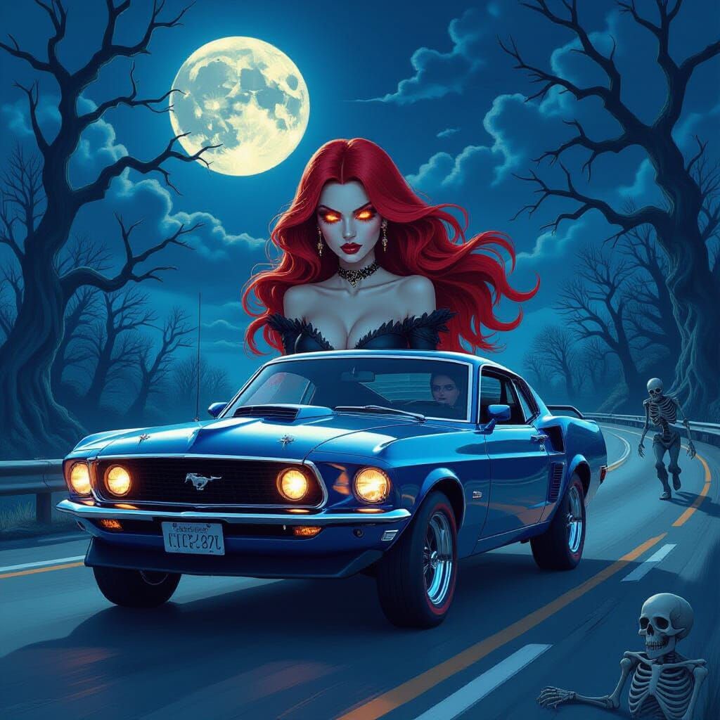 Vampire Woman Drives Muscle Car Through Zombie Apocalypse
