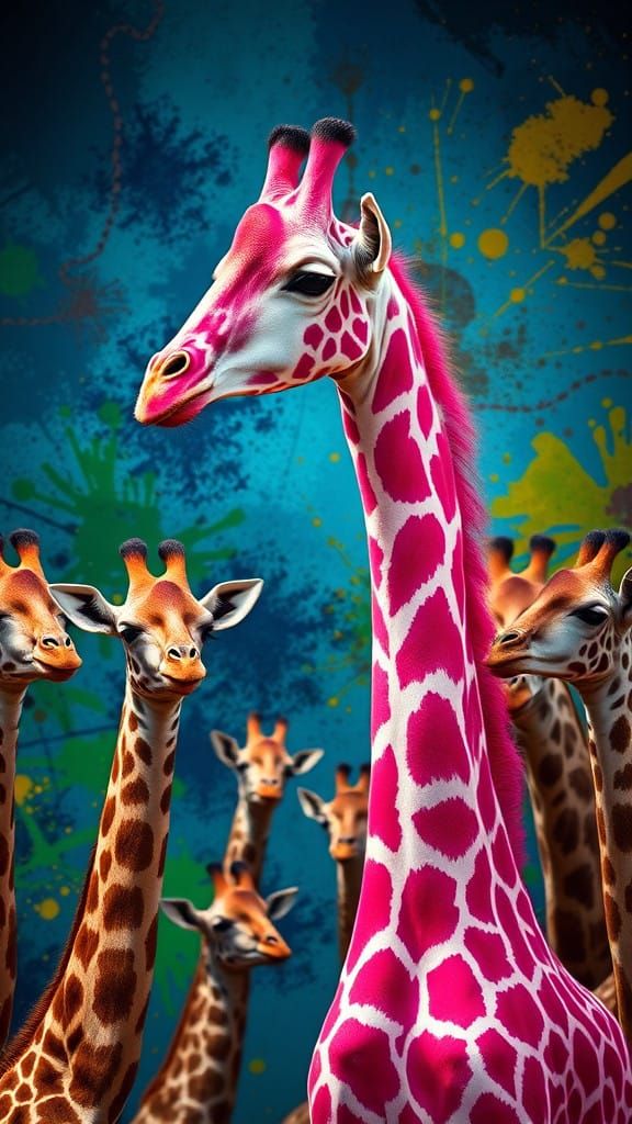 Vibrant Pink Giraffe Stands Out From the Crowd