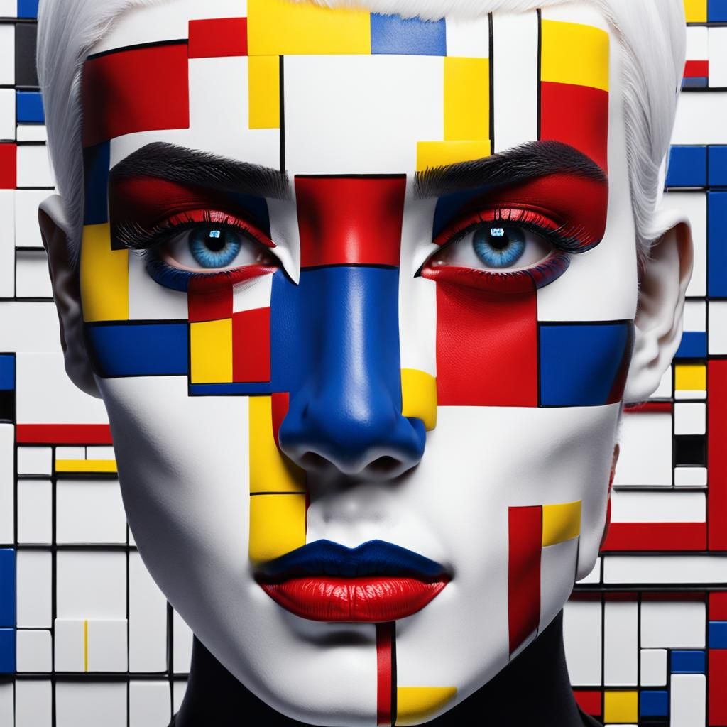 Mondrian-Inspired Portrait in Bold, Bright Colors