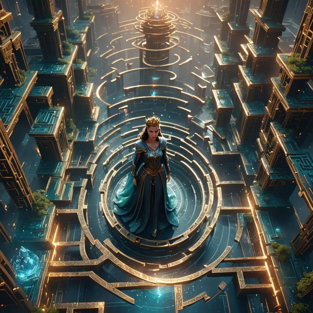 Galactic Glass Maze with Queen in 3D Graphics